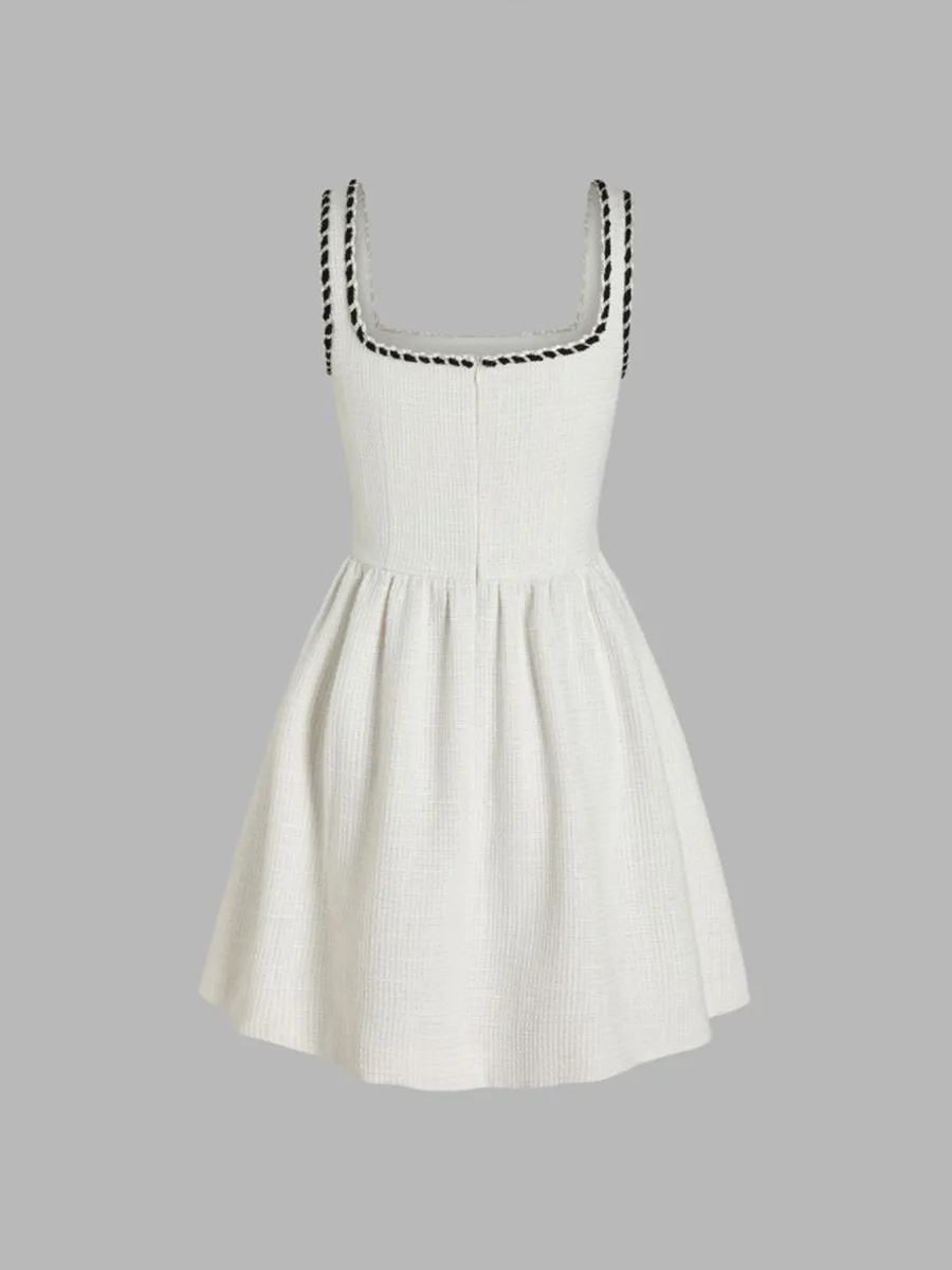 Tweed U-Neckline Solid Mini Dress