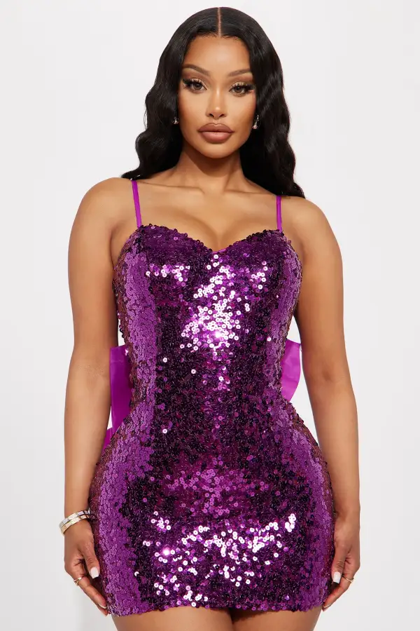Bow Affair Micro Mini Dress - Purple