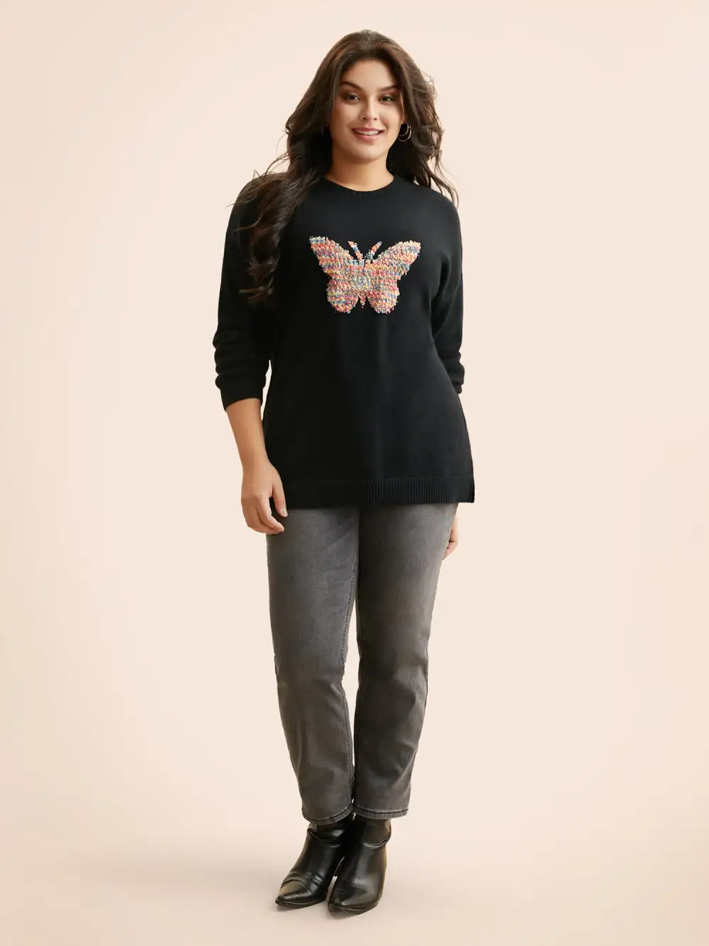 Butterfly Jacquard Drop Shoulder Pullover