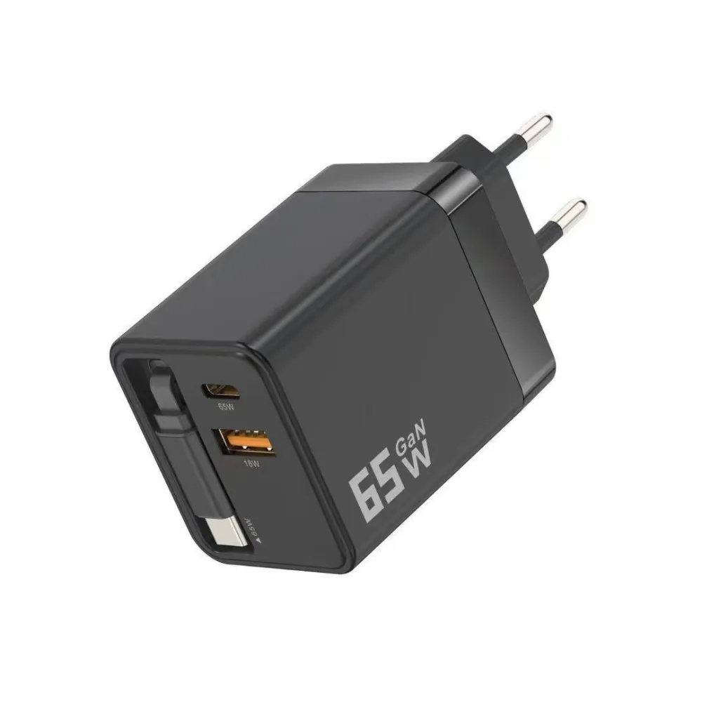 GaN Charger with Built-in Retractable Cable