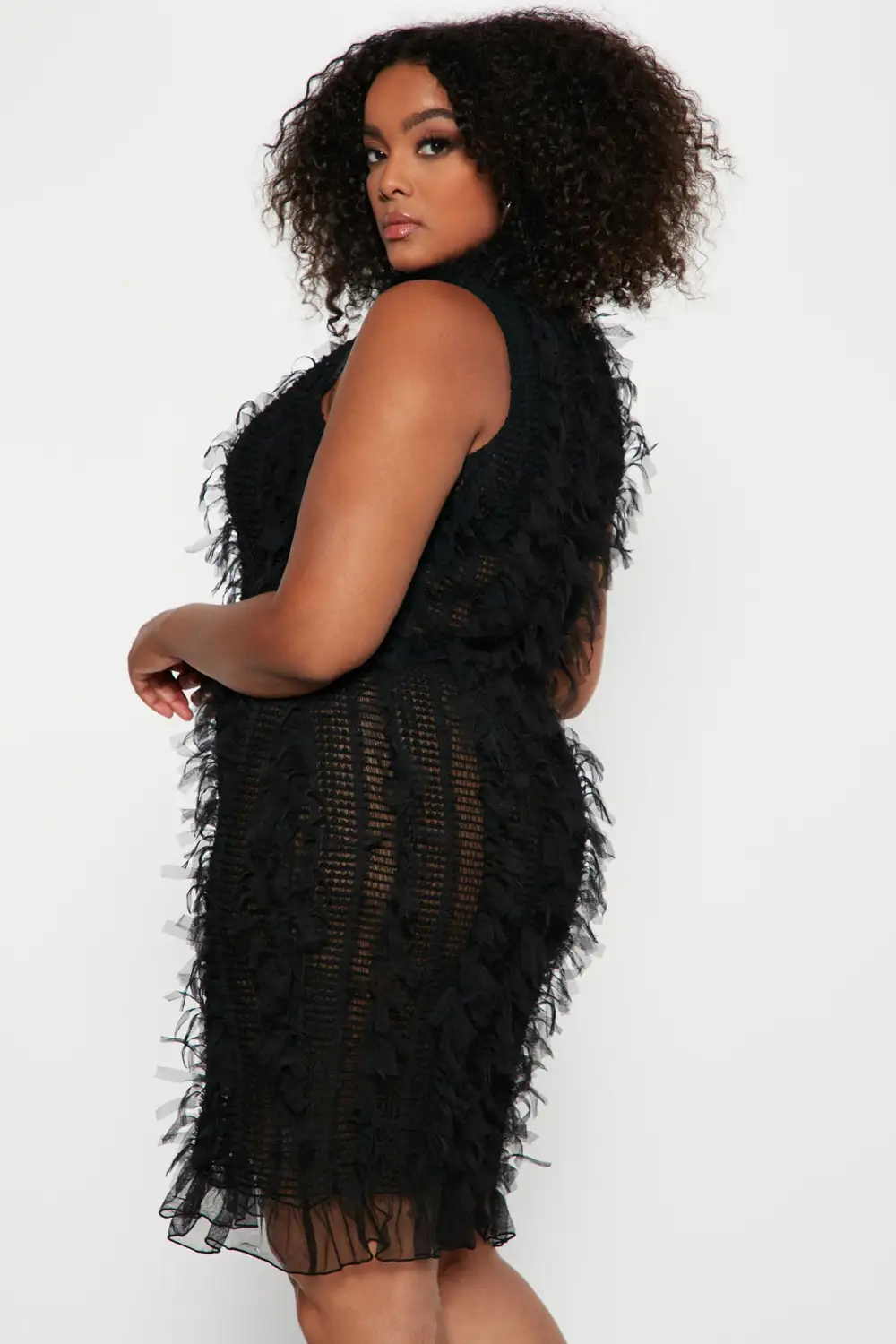 Tall So Dramatic Mesh Mini Dress - Black