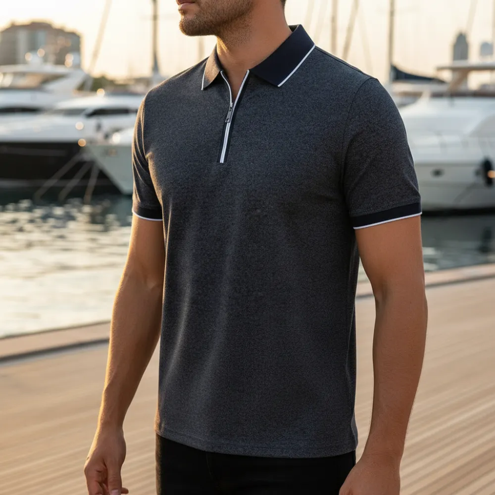 Textured Zip Collar Polo