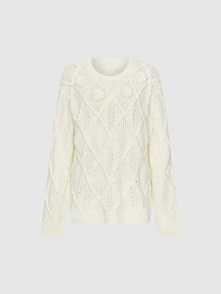 Ladies' Round-Neck Bohemian-Style Knitted Sweater