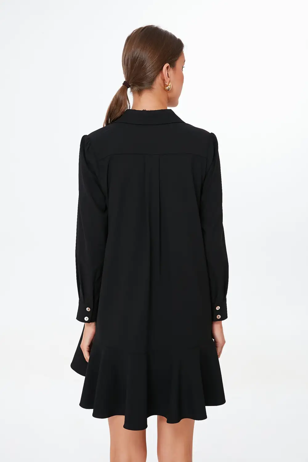 Black Crepe Callahan Shirt Dress