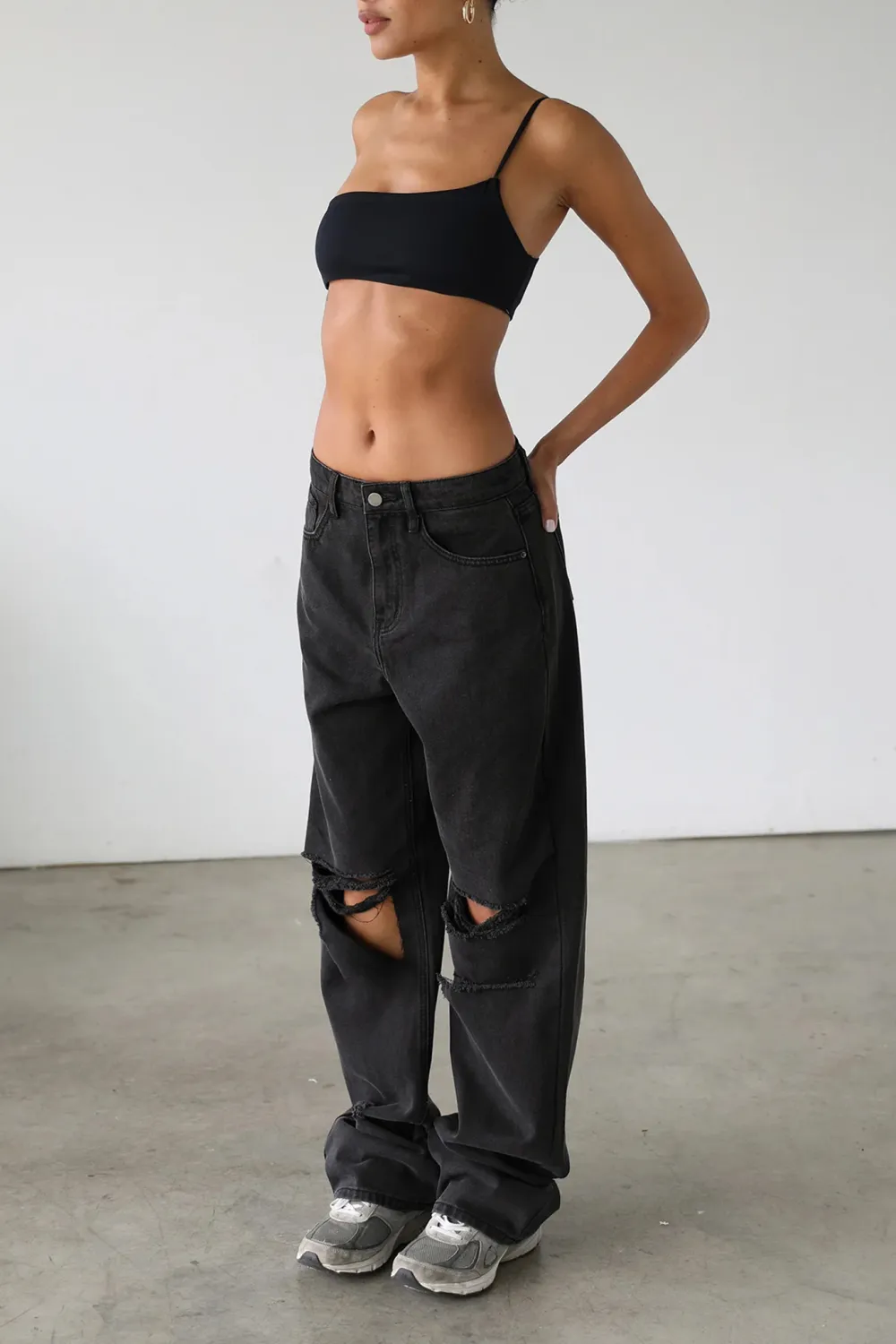 Comfortable Cotton Handsome Ripped Straight Wide Leg Pants