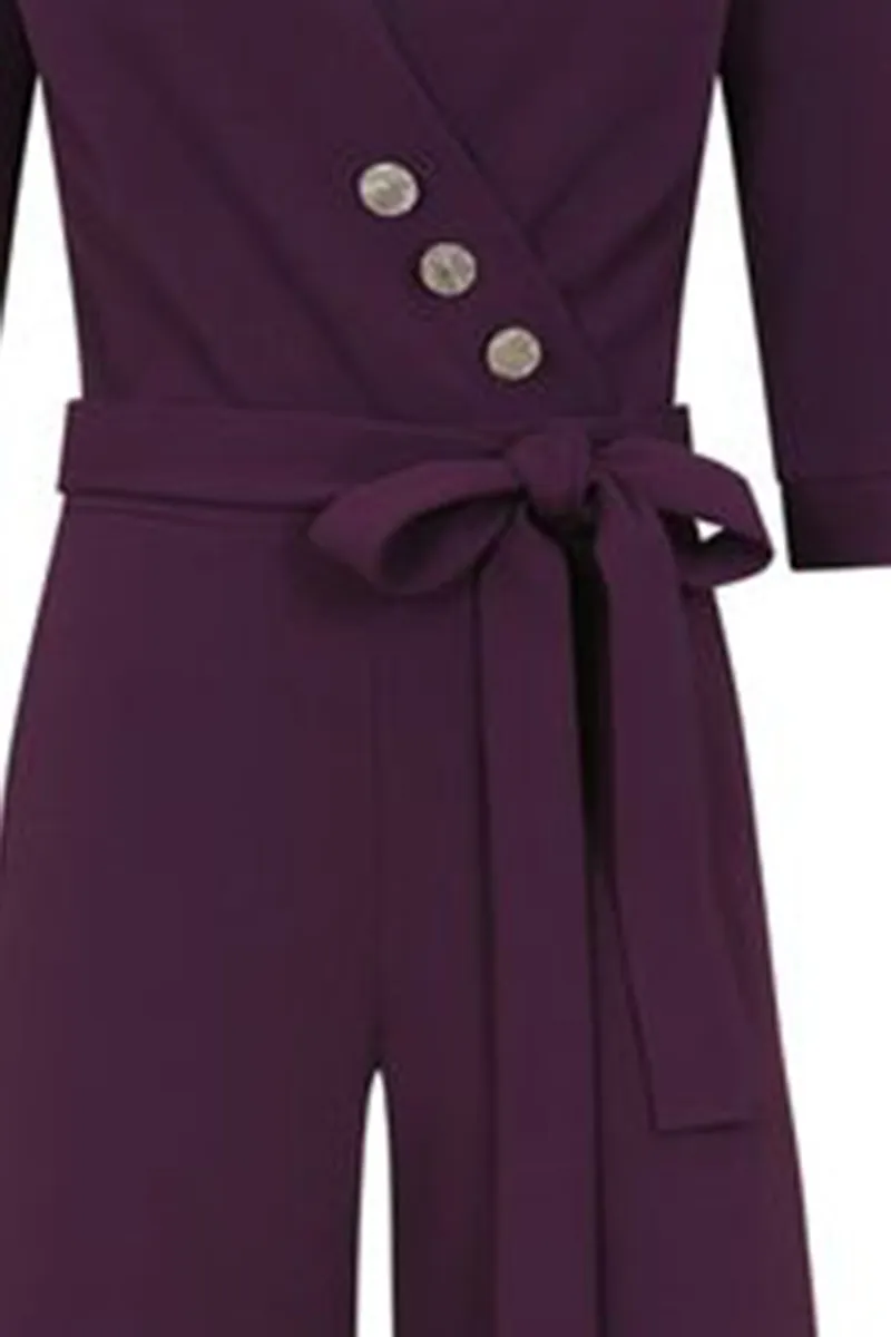 Casual Style Purple Jumpsuit With Buttons