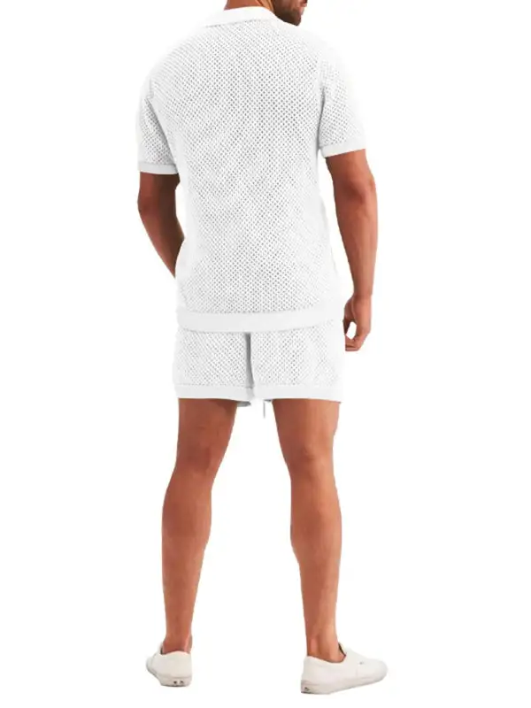 Knit Lapel Collar Short Sleeve Shorts