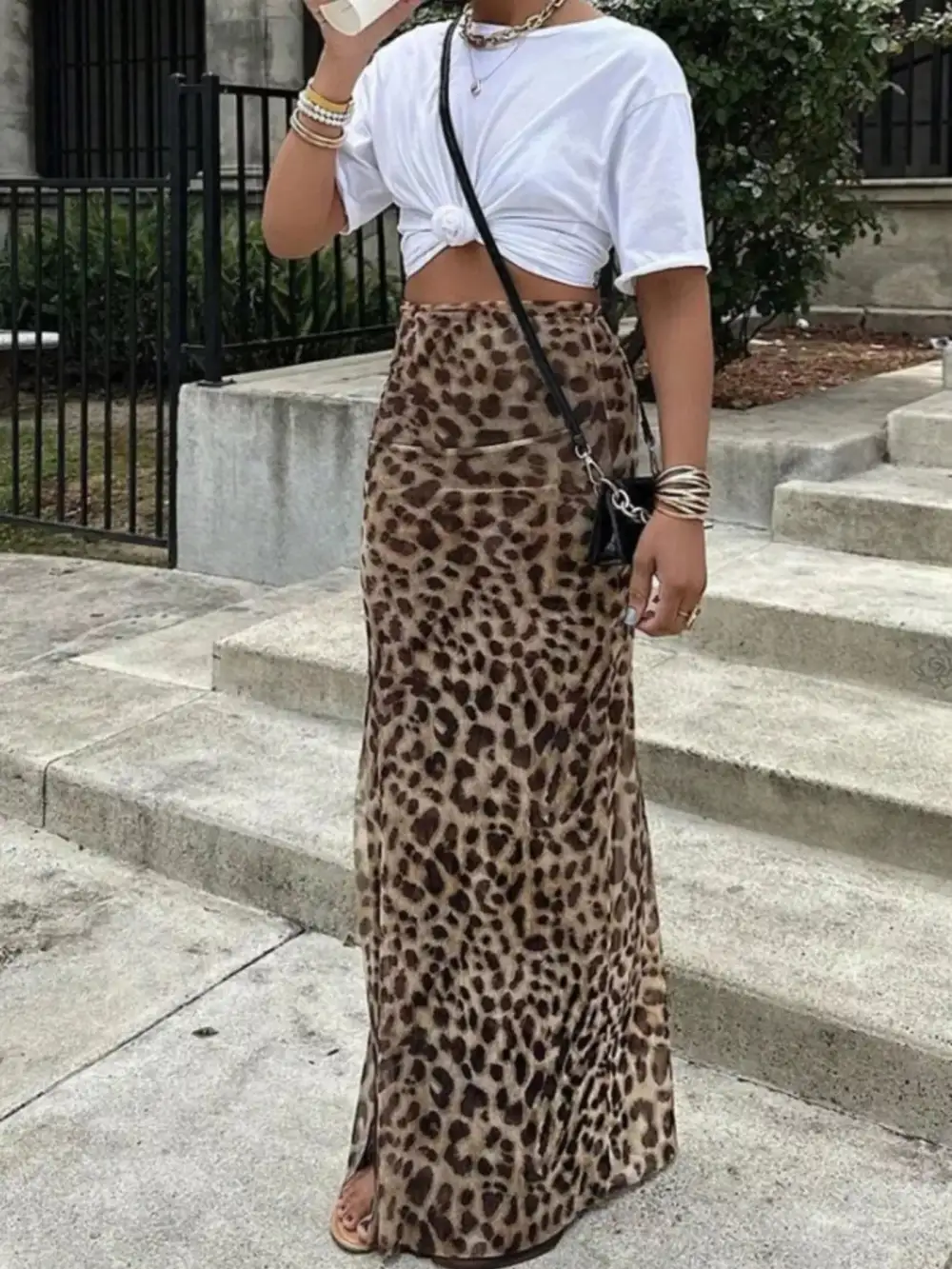 Leopard Print High Waist Maxi Skirt