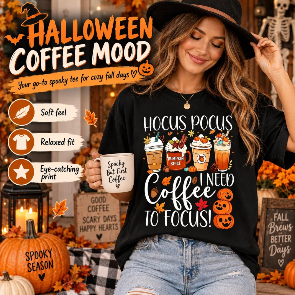 Halloween Milk Tea Print Round Neck Short Sleeve T-Shirt