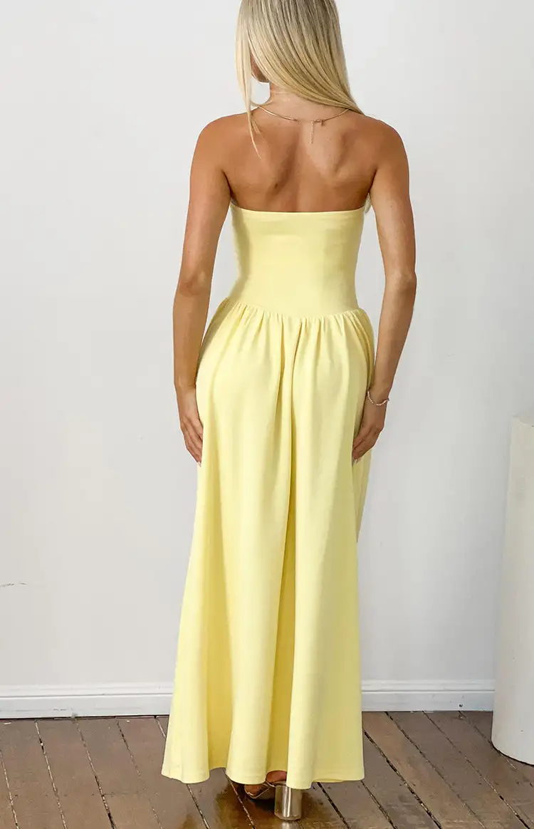 Ruched Strapless Flowy Maxi Dress