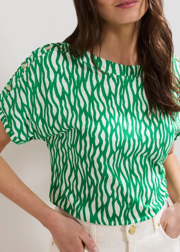 Everyday All-Match Cotton Abstract Green Pattern Top