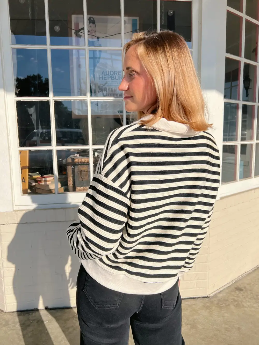 Cross The Line Striped Collared Top