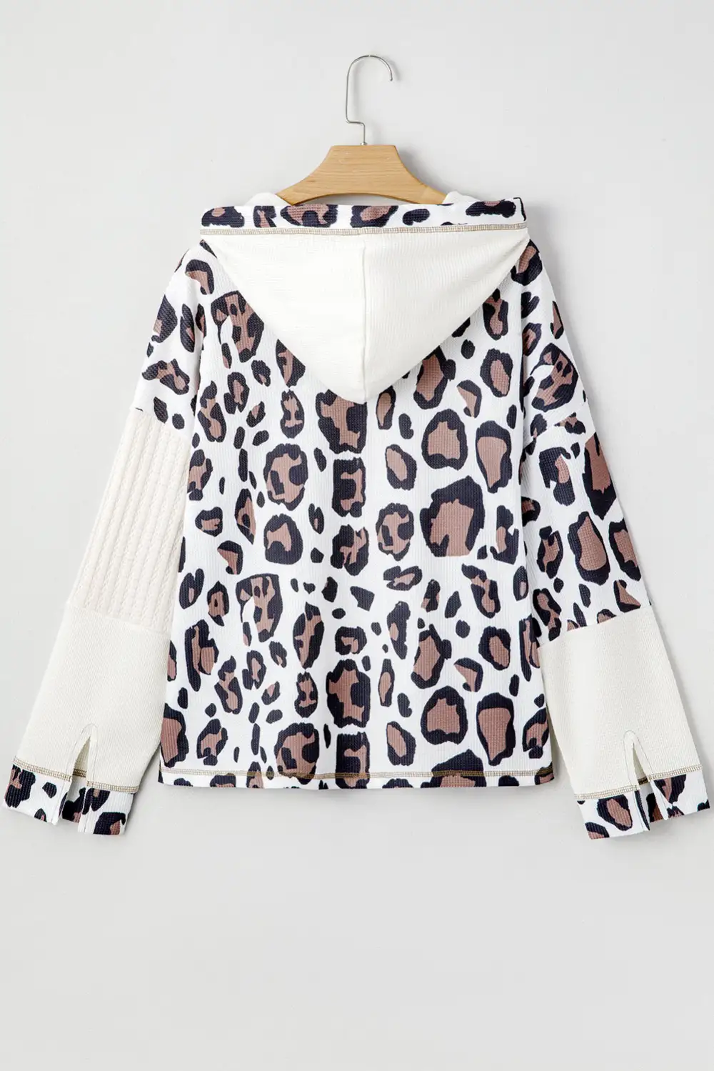Relaxed Leopard Print Patchwork Zip Detail Hoodie
