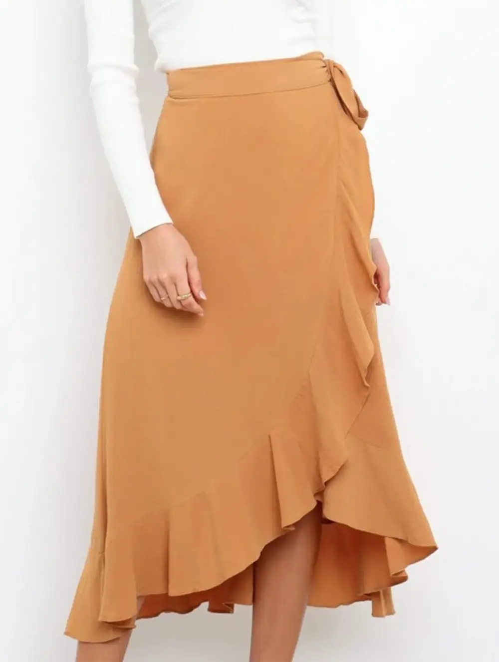Irregular Tie Front Midi Skirt