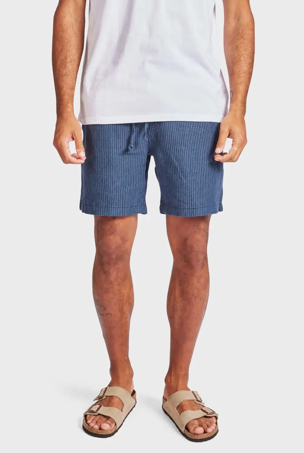Stripe Riviera Linen Short- Smoke pine