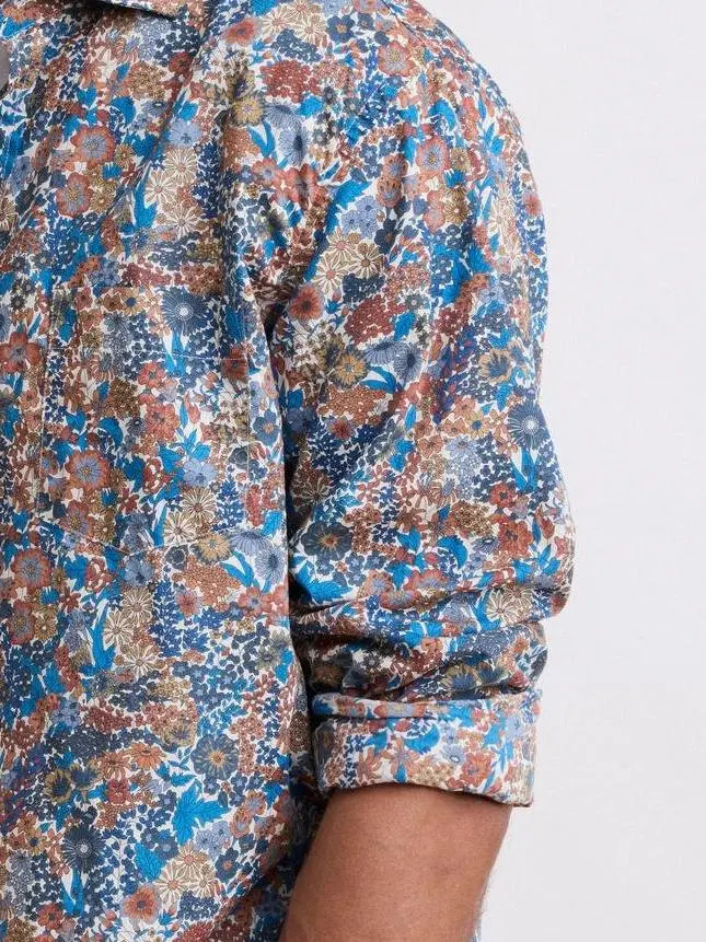 Soft And Comfortable Simple Blue Plant Print Shirt