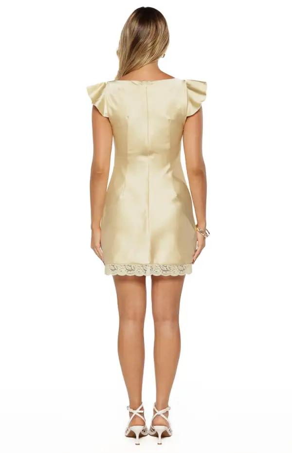 Lace Trim Square Neck Short Sleeve Mini Dress