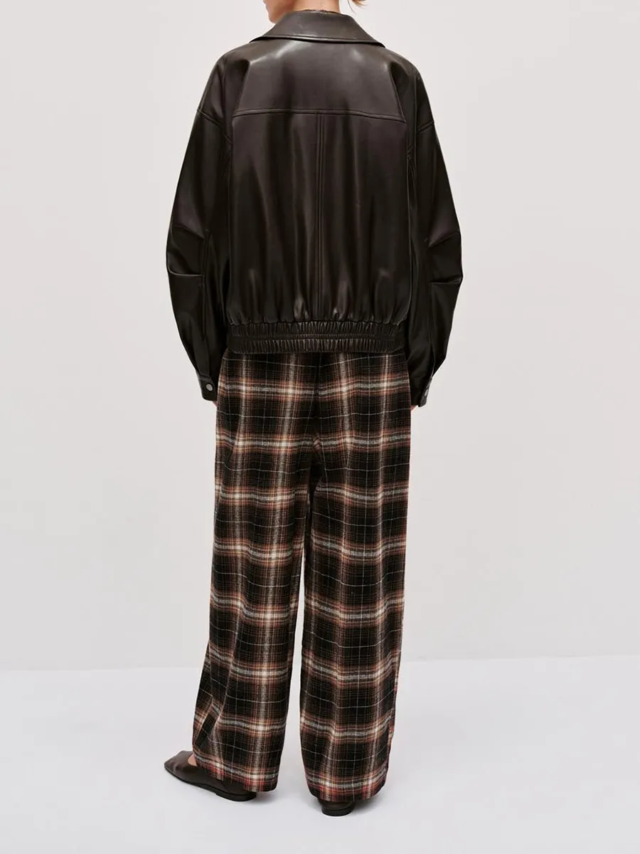 Lady's Dark Brown Square-Neck Retro-Style Leather Jacket