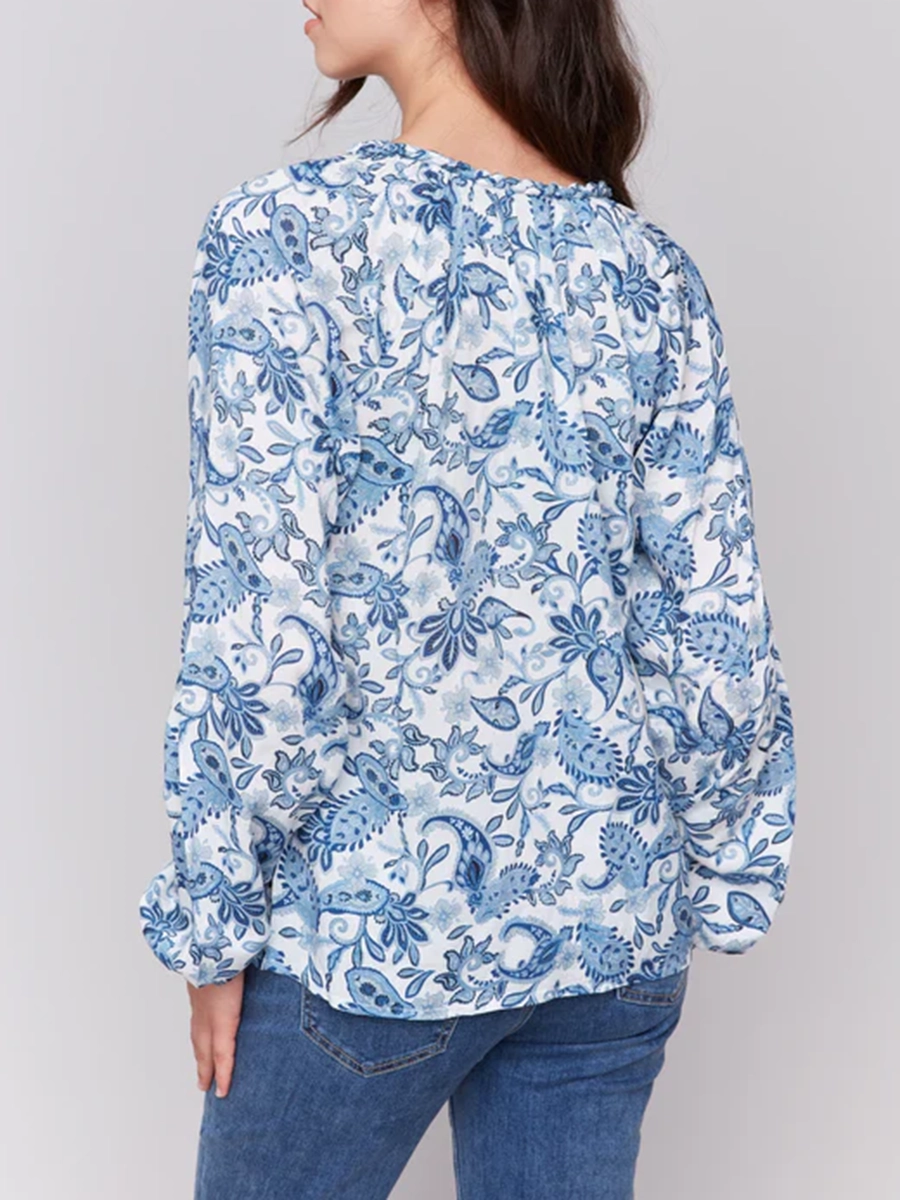 Artistic Floral All-Match V-Neck Long-Sleeved Top