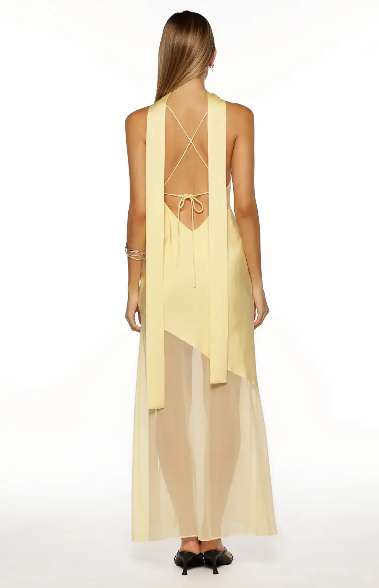 Satin Strapless Flowy Scarf Maxi Dress