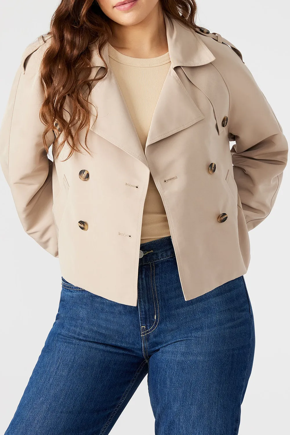 CROPPED TRENCH JACKET LIGHT GREEN