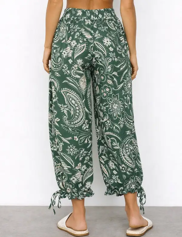 Paisley Drawstring Hem Lantern Leg Pants