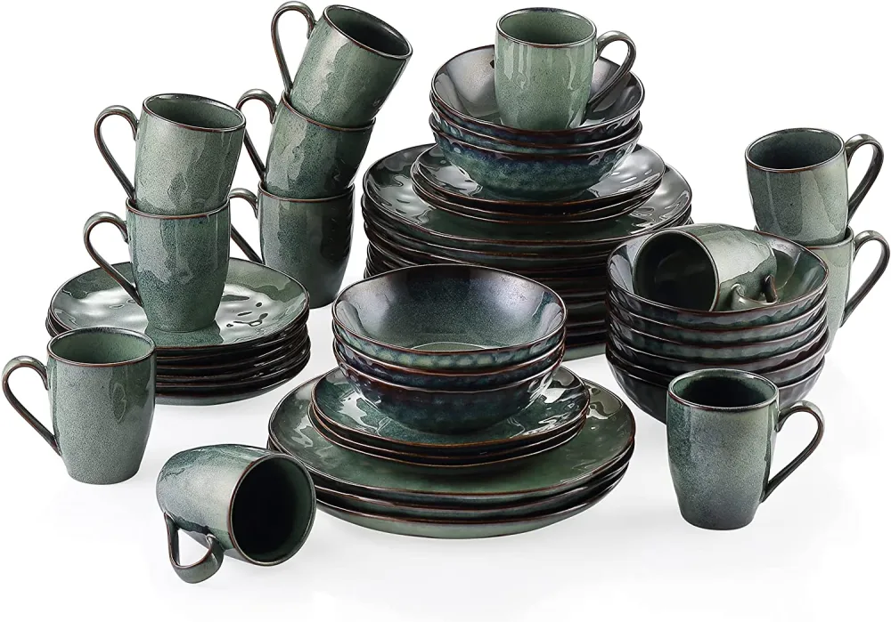 vancasso Dinnerware Set 32-Piece Dinner Service for 8 Service Dinnerware Tableware Set, Bubble Green