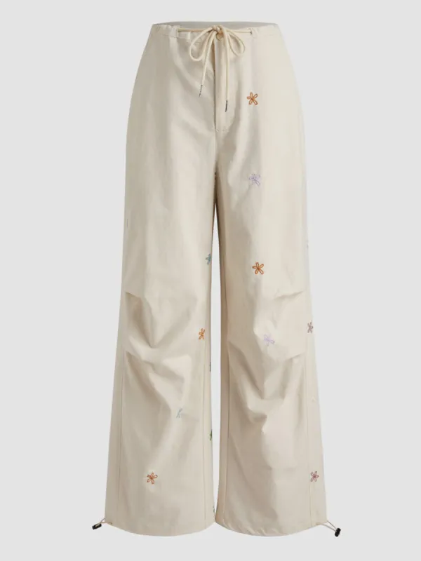 Mid Waist Floral Parachute Jogger Trousers