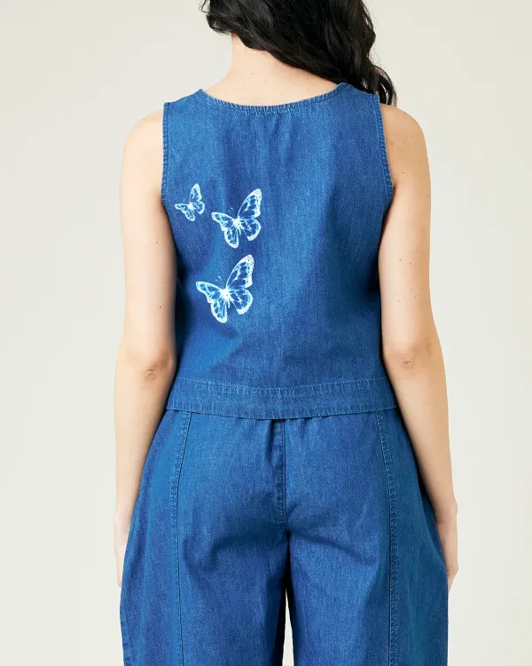 MID WASH DENIM CHAMBRAY TOP