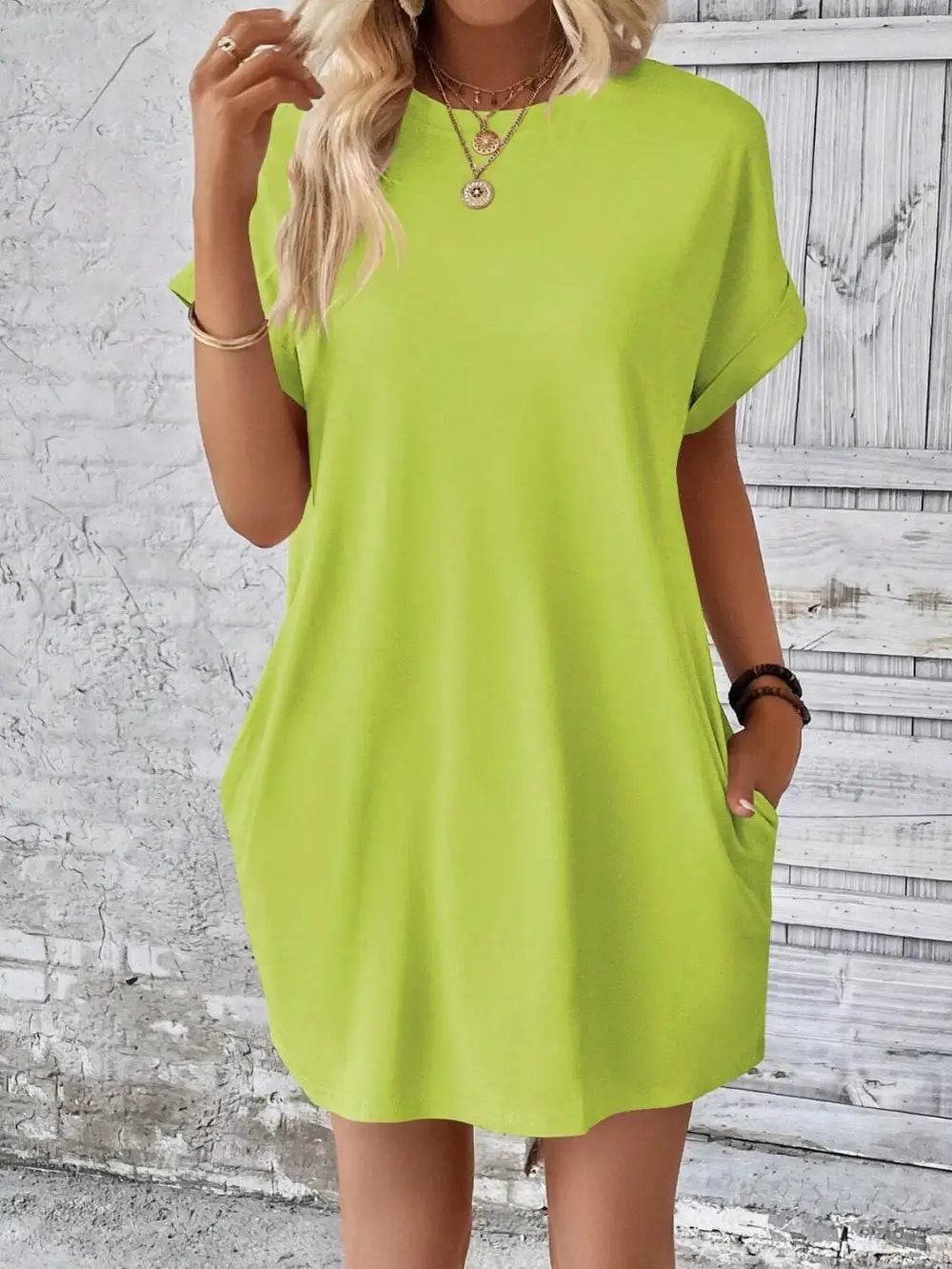 Relaxed Round Neck Short Sleeve Mini Dress