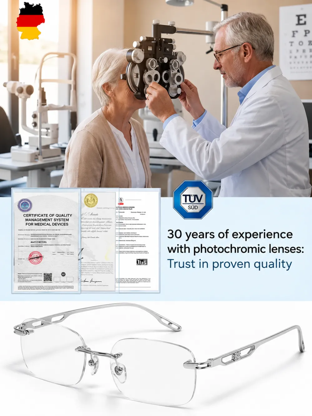 HD Photochromic Titanium Alloy Progressive Reading Glasses