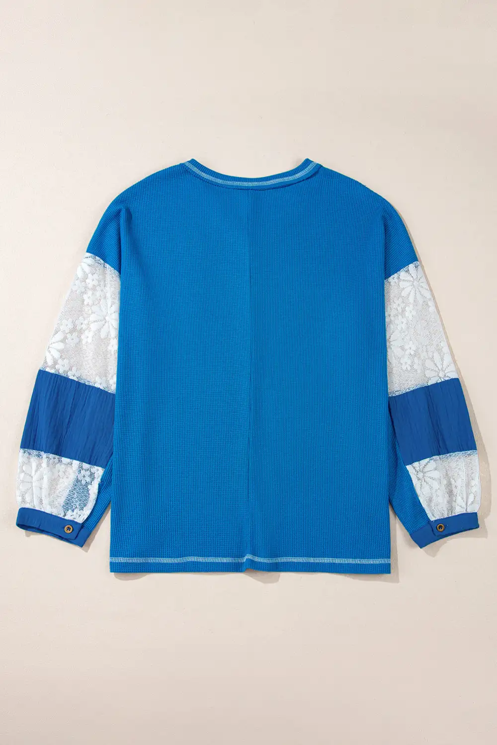Floral Lace Trim Waffle Knit Blouse