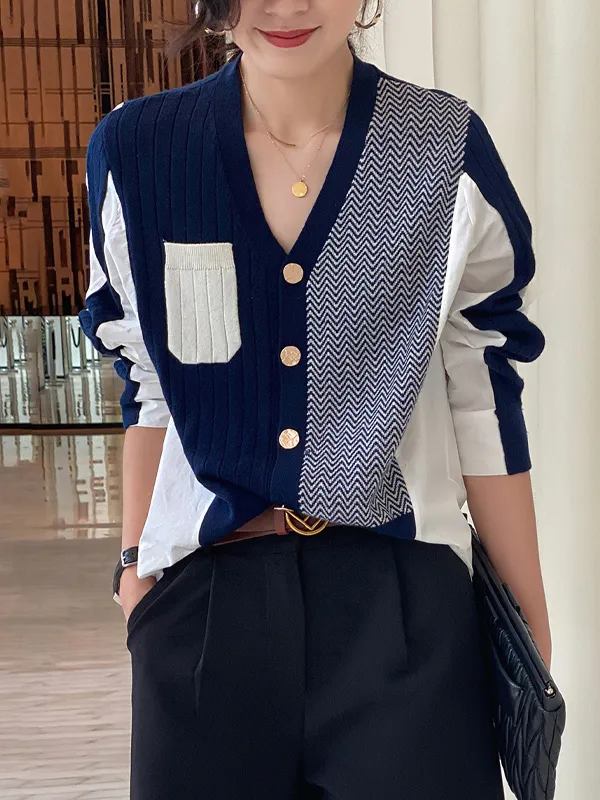 Casual Patchwork Color Shirt Cardigan