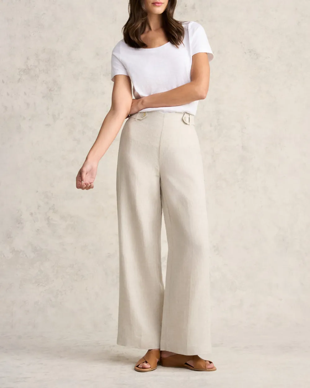 Full Length Waist Tab Linen Pant