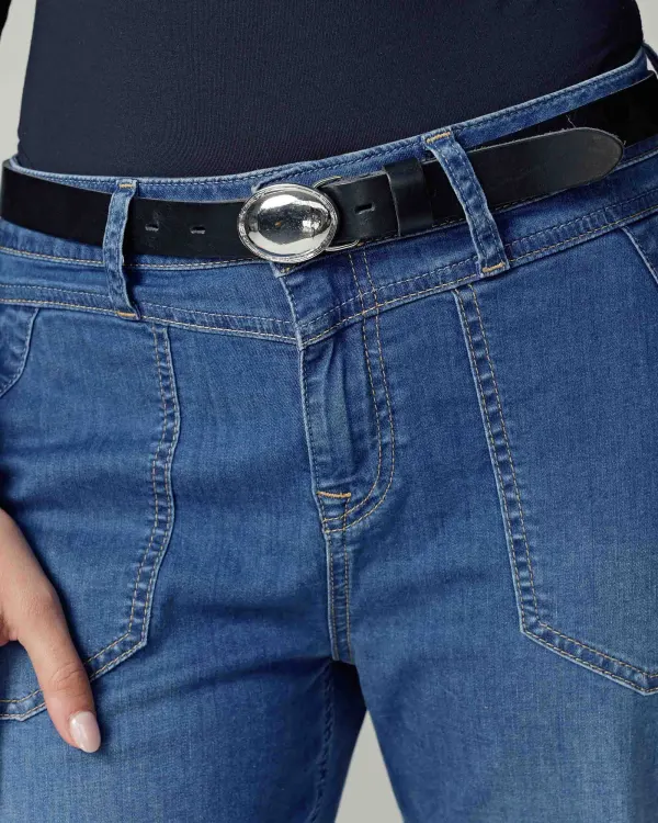Leather Waist Belt With Oval Statement Buckle