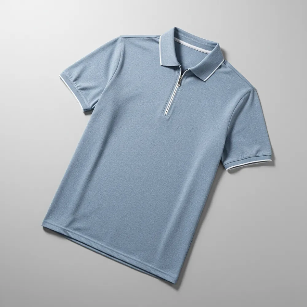 Textured Zip Collar Polo