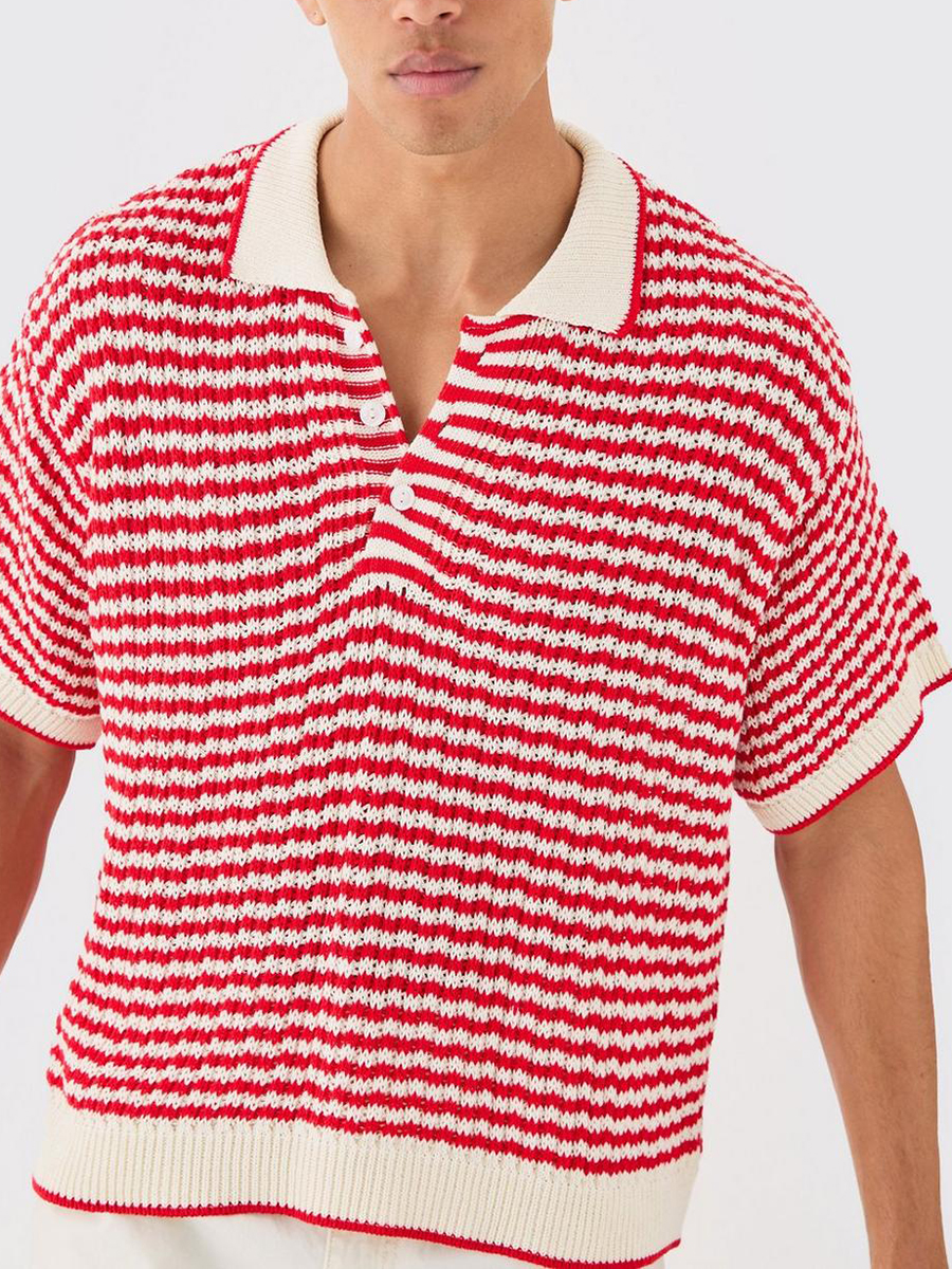 OVERSIZED BOXY CROCHET OPEN STITCH MIX POLO