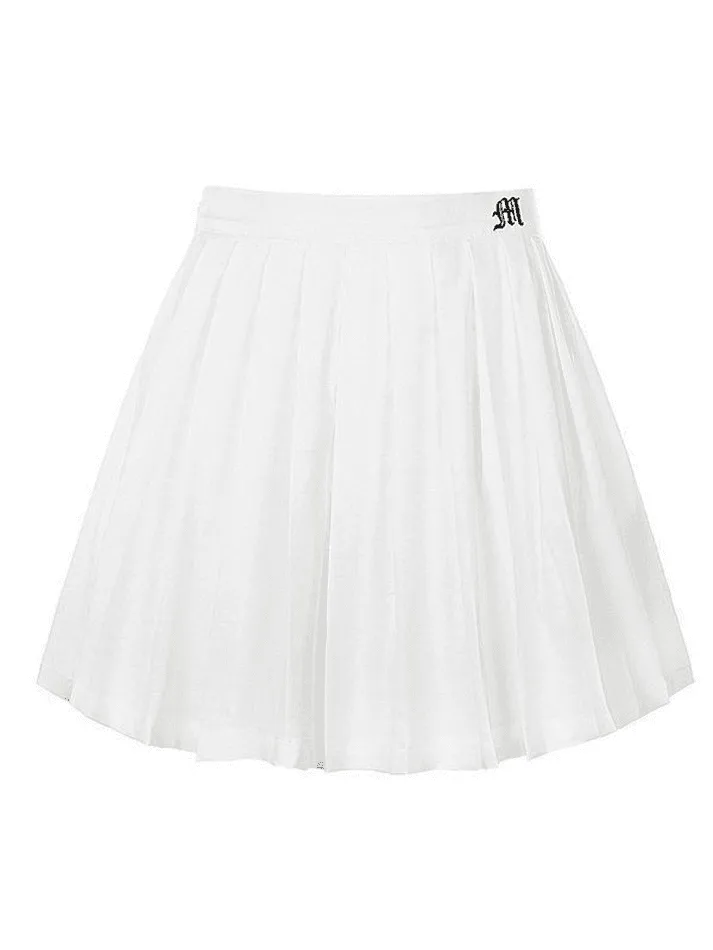 Lined Embroidered Pleated Mini Skirt