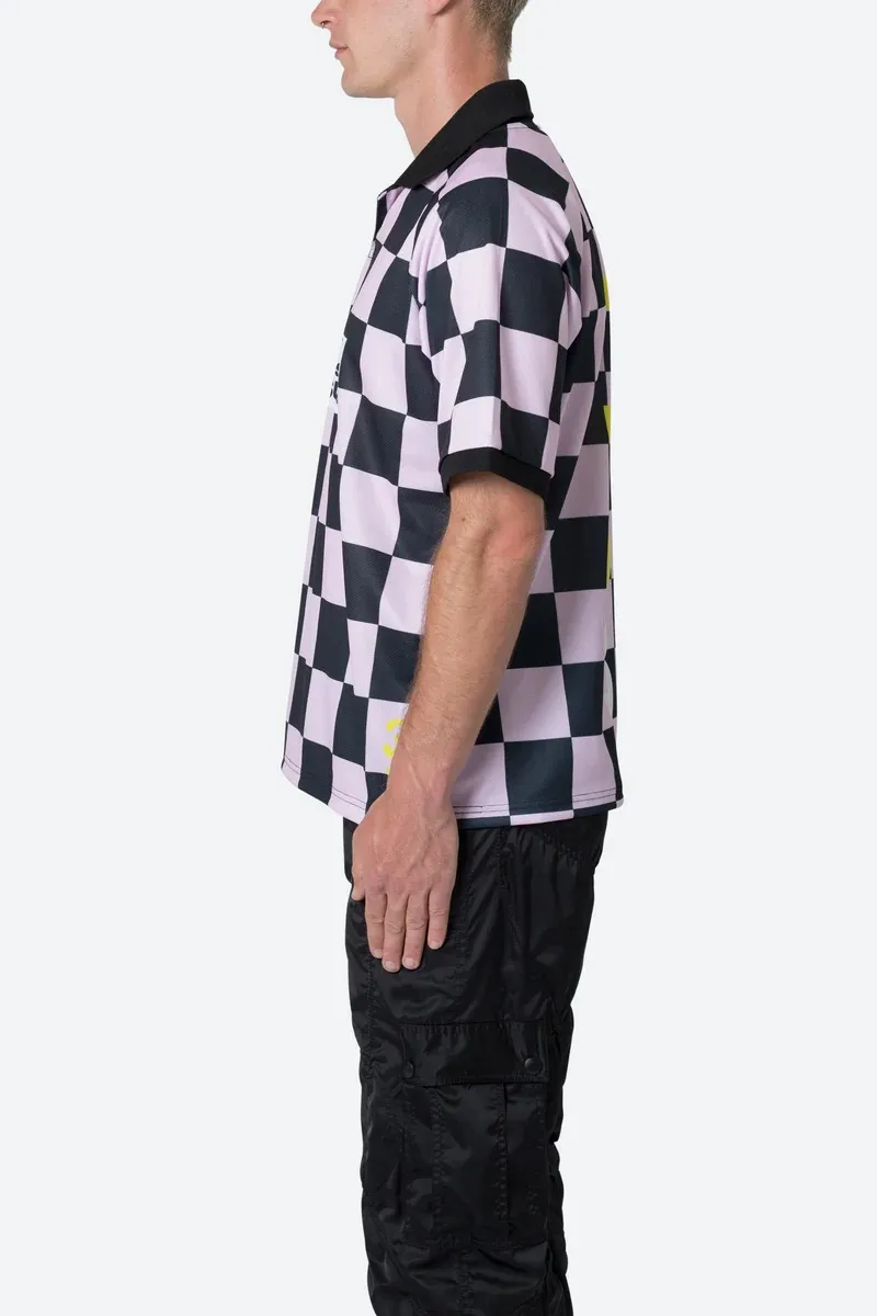 BLACK AND PURPLE CHECKERED POLO SHIRT