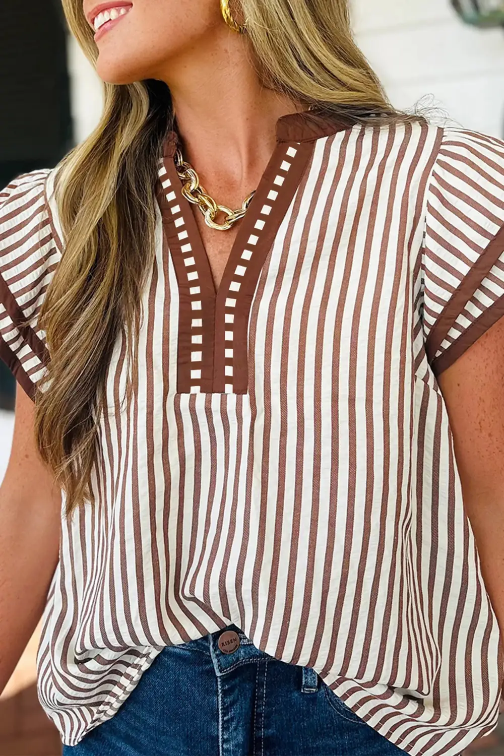 Ruffle Sleeve Short Sleeve Blouse