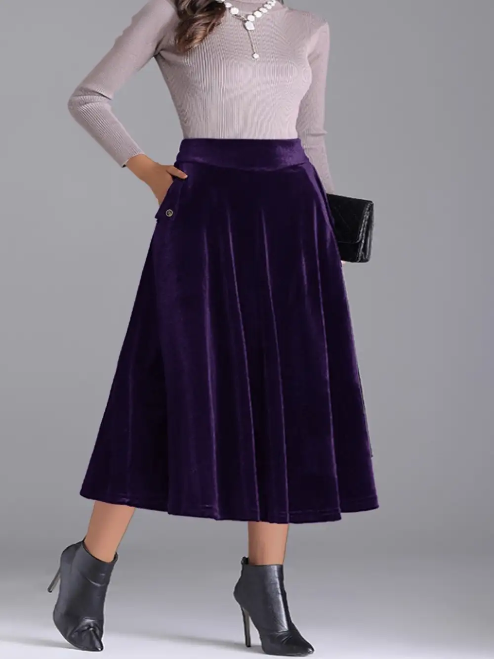 Airy Button Front Line Detail Skirt