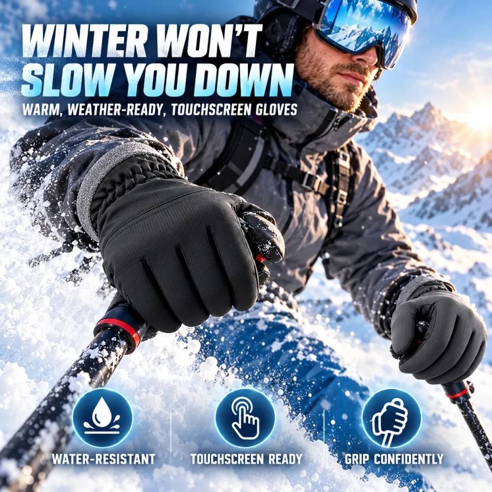 Unisex Winter Waterproof Ski Gloves - Windproof, Touchscreen Compatible, Waterproof Insert, Standard Fit, Minimalist Design for Skiing, Cycling & Daily Wear