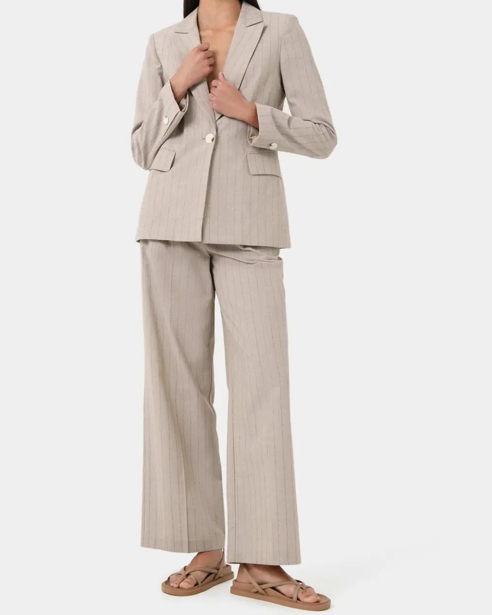 Stripe Cotton Jacket -Beige Brown