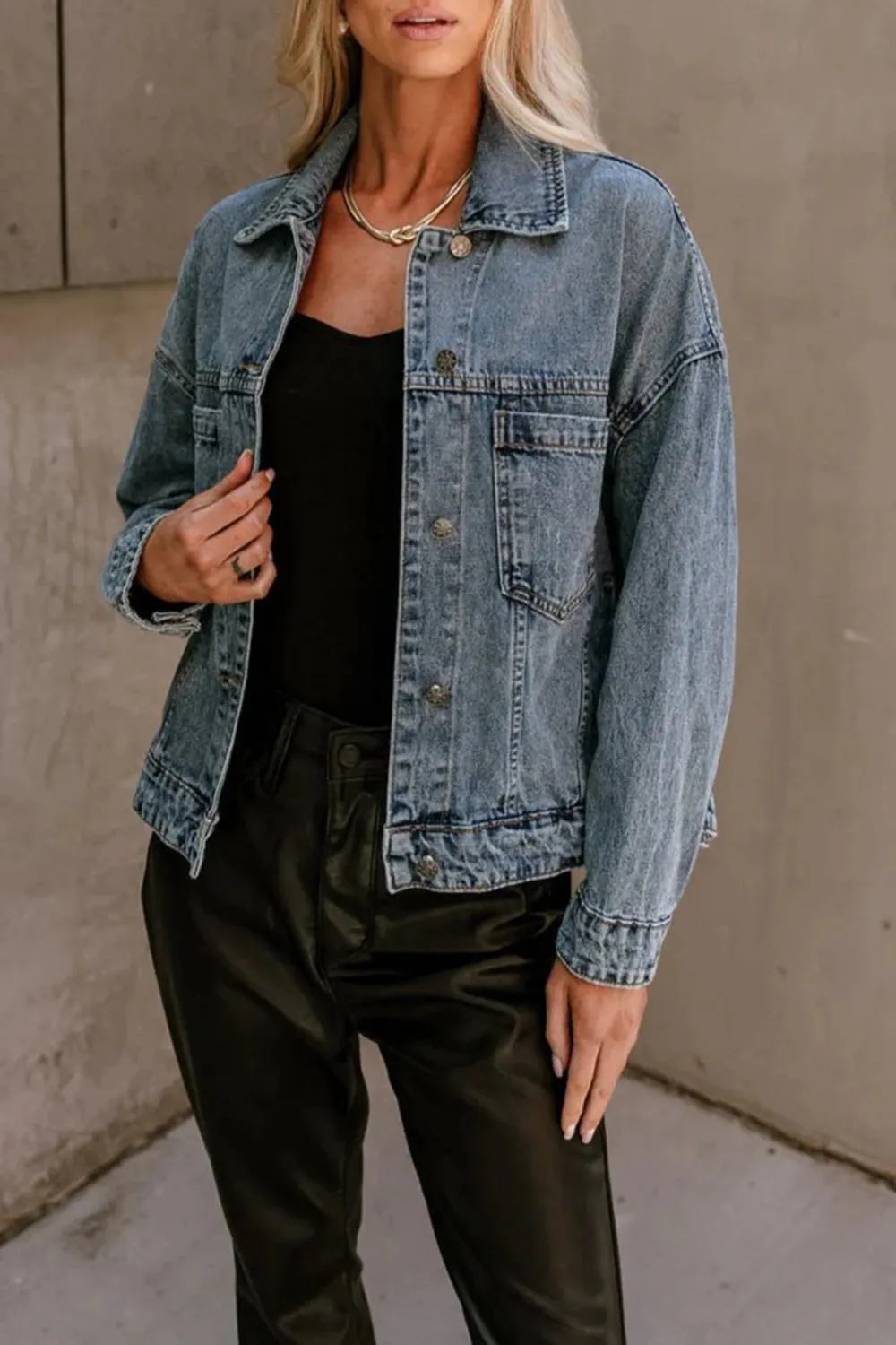Washed Long Sleeve Denim Jacket