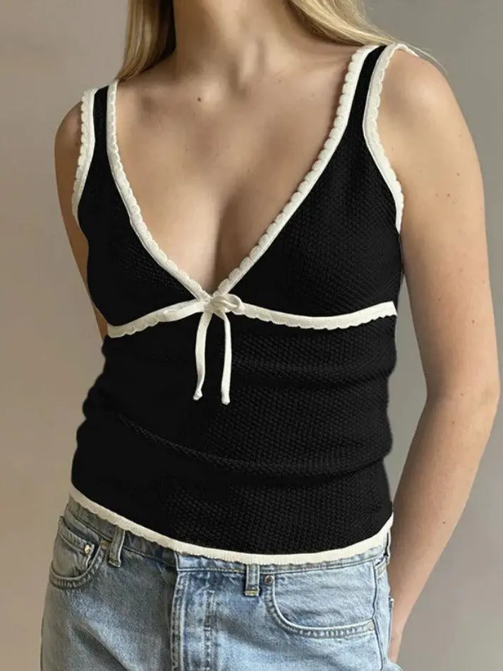 V-Neck Bow-Detail Slim-Fit Tank Top