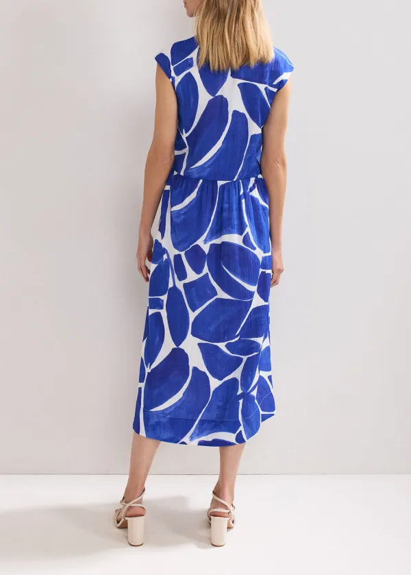 Loose Casual Hollow Blue Printed Long Dress