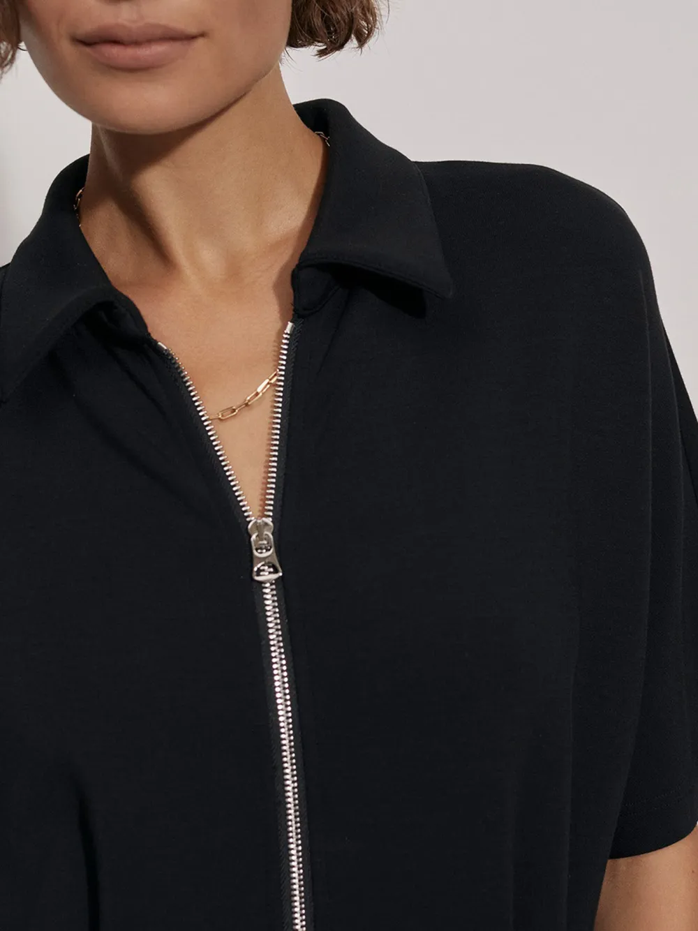 Casual Short-Sleeve Zip-Up Straight-Leg Jumpsuit