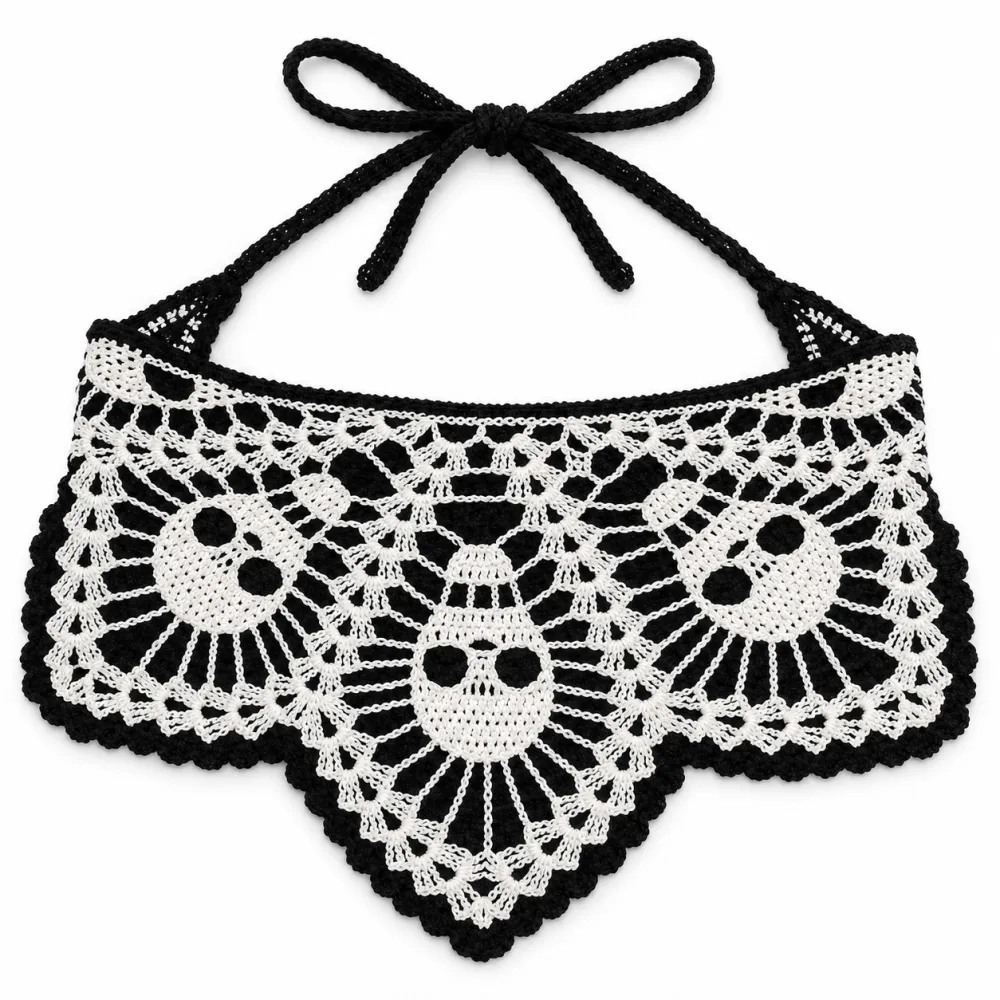 Women's Halloween Polyester Triangle Bandana - Crochet Boho Bandana with Ghost/Bat/Web Pattern, Triangle Shape