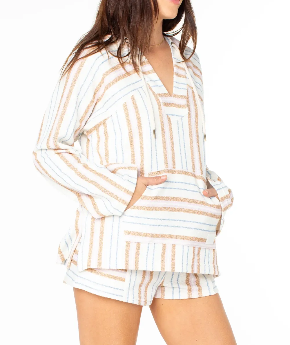 Large Pocket Hooded Striped Sweatshirt