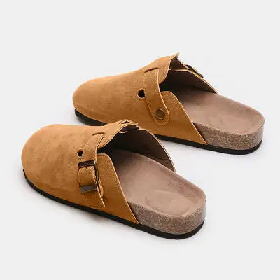 Buckle Suede Slides